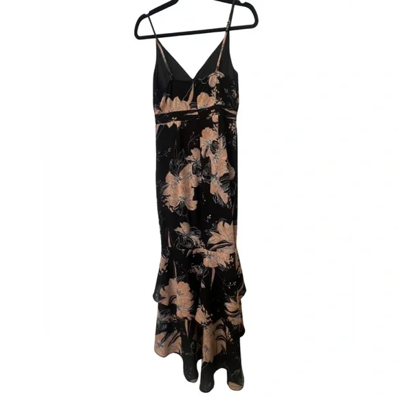 Lulus Darling Daylily Black Floral Print High-Low Maxi Dress Small - Picture 4 of 7